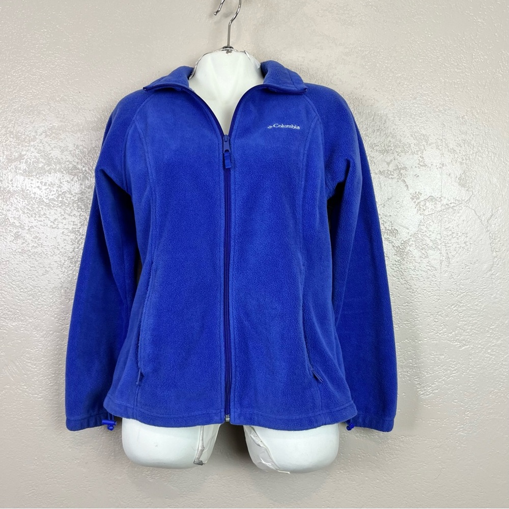 Columbia‎ Women's Fleece Jacket Size M Blue Full Zip Pockets Outdoor Logo